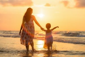 Adult Mother Daughter Beach Kids Children Evening