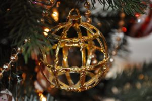 Gold Cage Bauble Hanged on Green Christmas Ornament