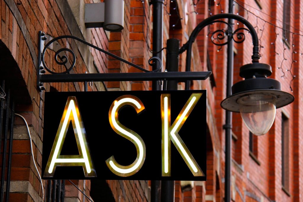 Ask for help managing anxiety. Sign with word ask