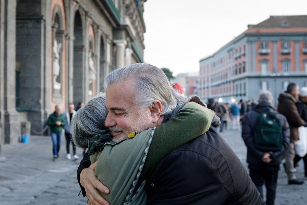 Manage anxiety man and woman hugging support