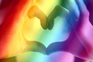 Rainbow pride heart hands
